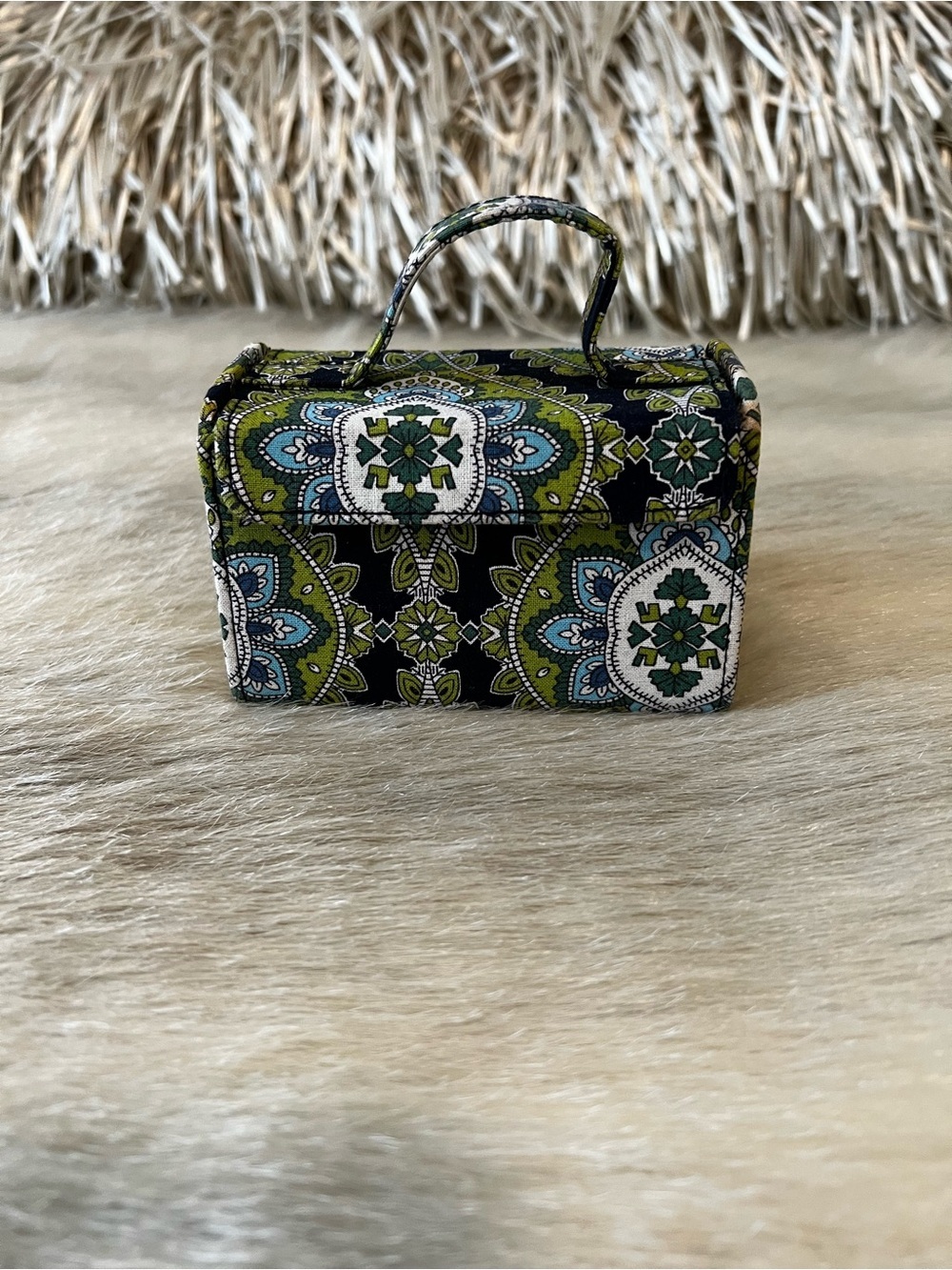 Vintage VERA BRADLEY Cambridge 2007 Mini Jewlery Box Hard Case Travel Green Navy